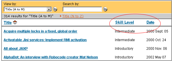 Figure 3. Sort-by selections